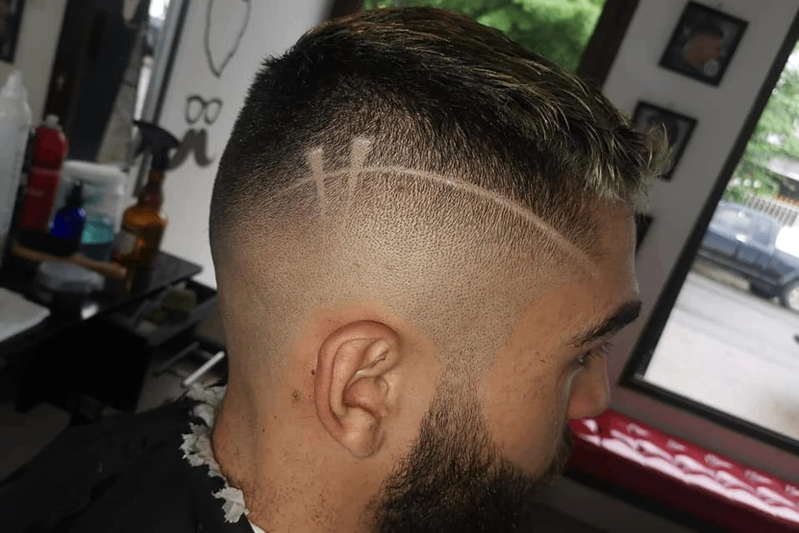 Detail of a modern haircut at Bryan Barber Shop